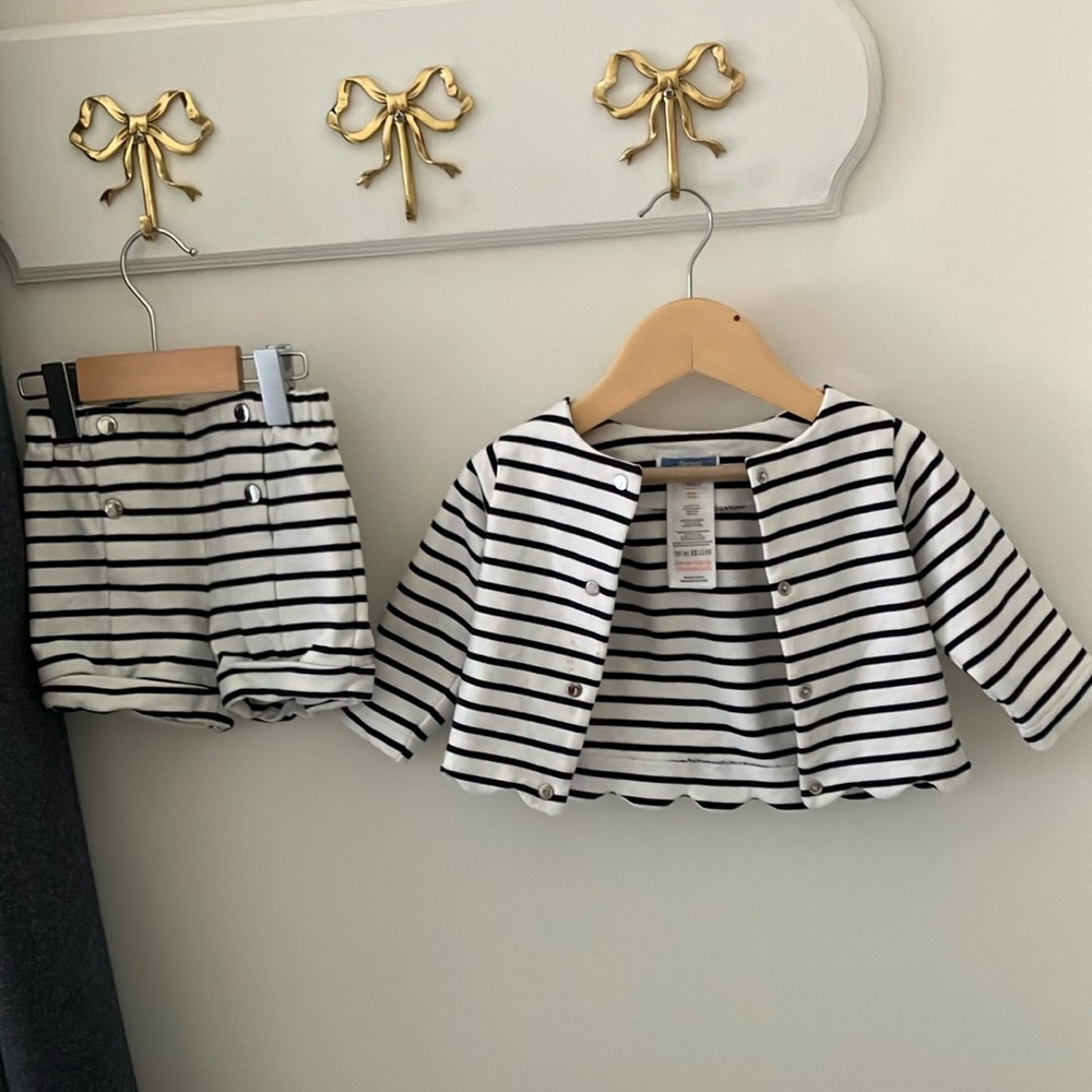 Jacadi navy and White Striped Kids Matching Set